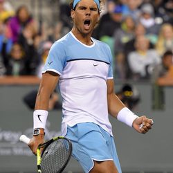 Rafa Nadal celebrando su victoria ante Gilles Muller en Indian Wells 2016
