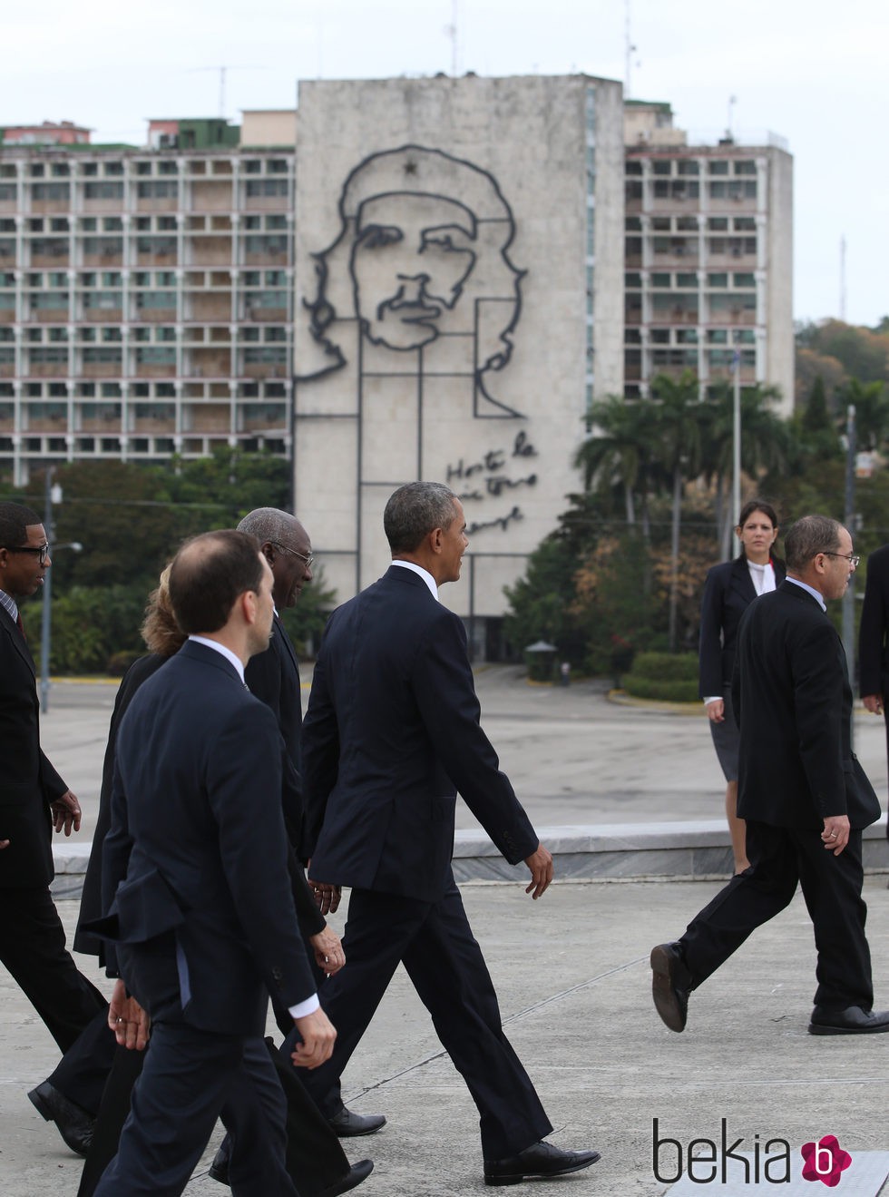 Barack Obama llegando a la plaza de la Revolución para la ceremonia de bienvenida