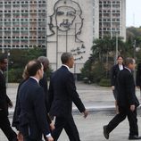 Barack Obama llegando a la plaza de la Revolución para la ceremonia de bienvenida