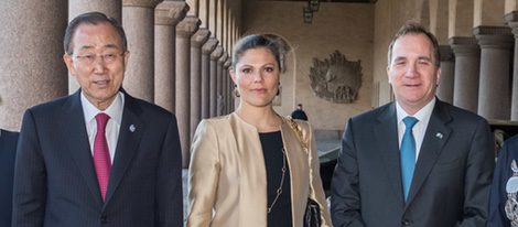 Victoria de Suecia con Ban KI-Moon en su primer acto oficial tras tener al Príncipe Oscar