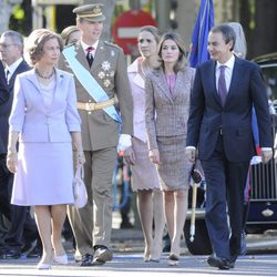 José Luis Rodríguez Zapatero, los Príncipes de Asturias, la Infanta Elena y la Reina Sofía el Día de la Hispanidad