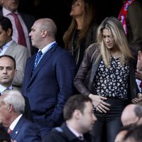 Carla Pereyra presume de embarazo por primera vez en el partido de Champios entre el Atlético de Madrid y el Barça