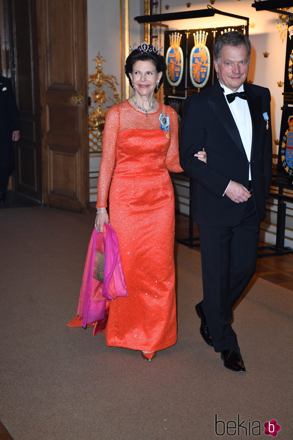 La Reina Silvia de Suecia y  Sauli Niinistö en la cena de gala en el 70 cumpleaños del Rey Gustavo de Suecia
