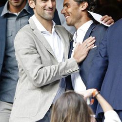 Novak Djokovic y Rafa Nadal en el partido de Champions Real  Madrid-Manchester City
