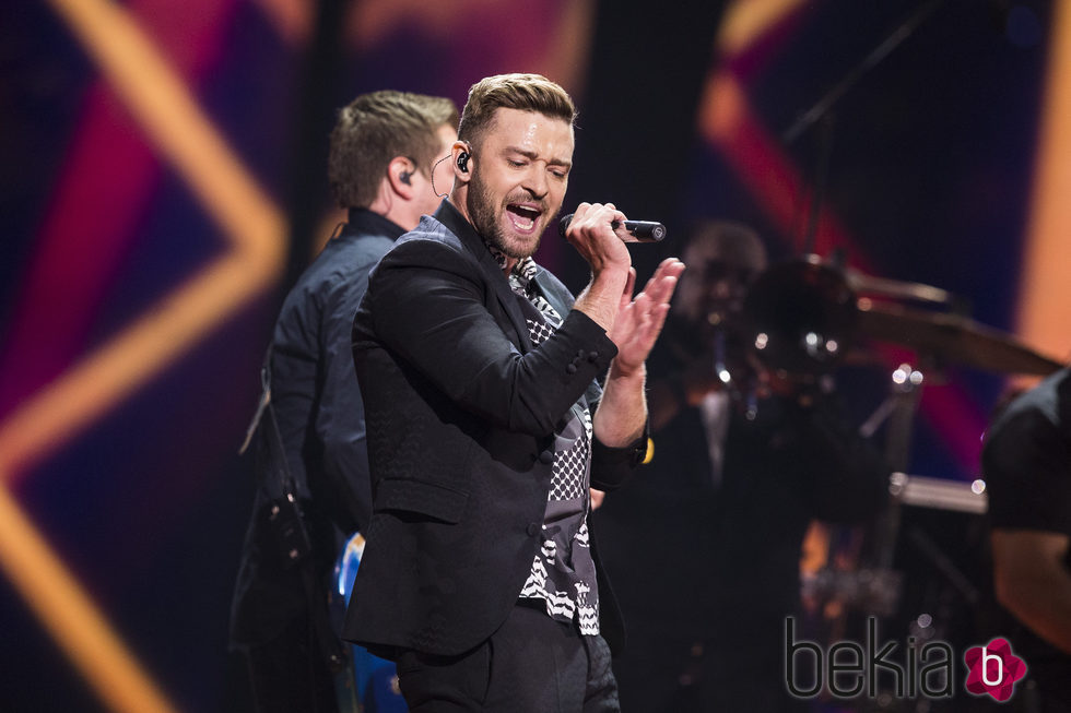 Justin Timberlake actuando con su 'Can't Stop The Feeling!' en el Dress Rehearsal del Festival de Eurovisión 2016