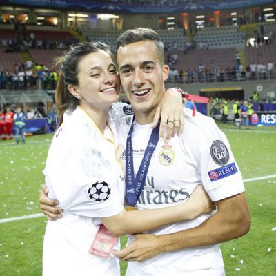 Lucas Vázquez y su novia Macarena Rodríguez celebrando la undécima Champions del Real Madrid