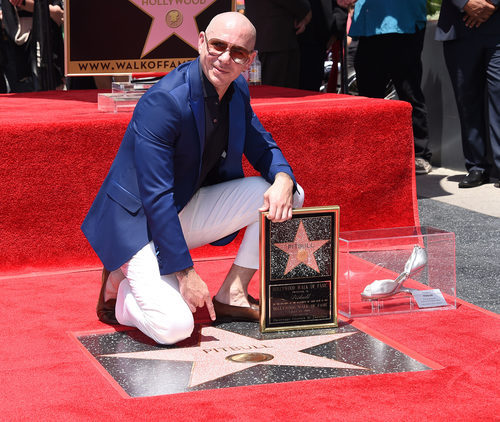 Pitbull con su estrella en el Paseo de la Fama de Hollywood