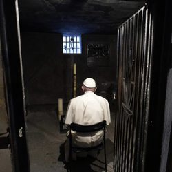 El Papa Francisco reza por el fraile Maximiliano Kolbe, quien dio la vida por otro hombre