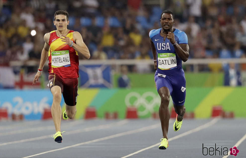 Bruno Hortelano y Justin Gatlin en la semifinal masculina de los 200 m de Río 2016